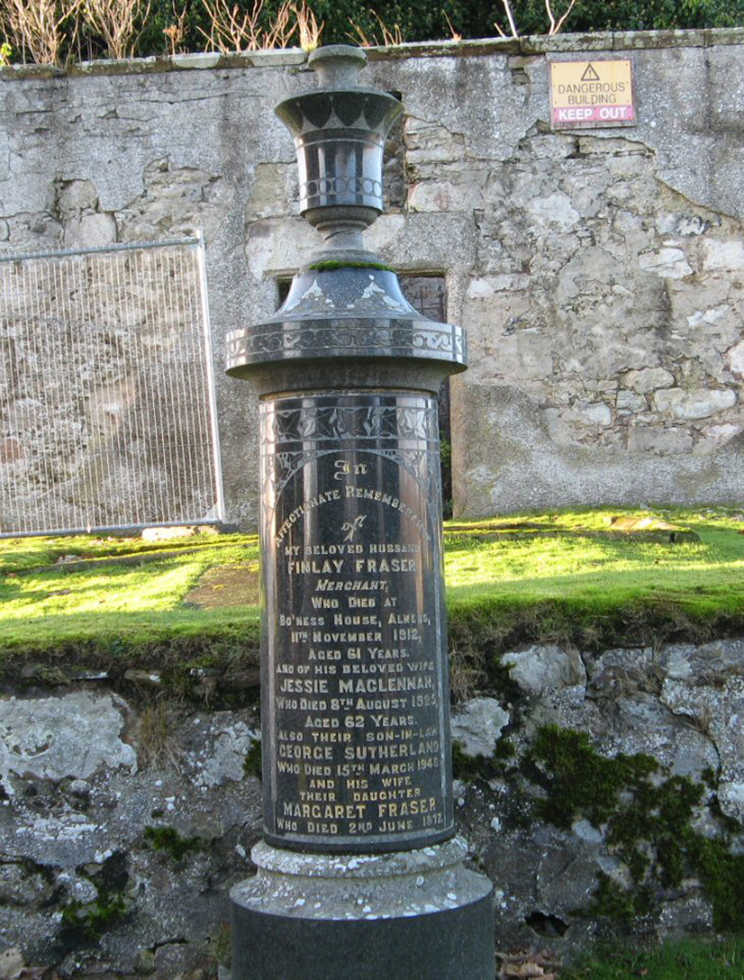 Photo of headstones/Jessie MacLennan died 1925 MI Alness